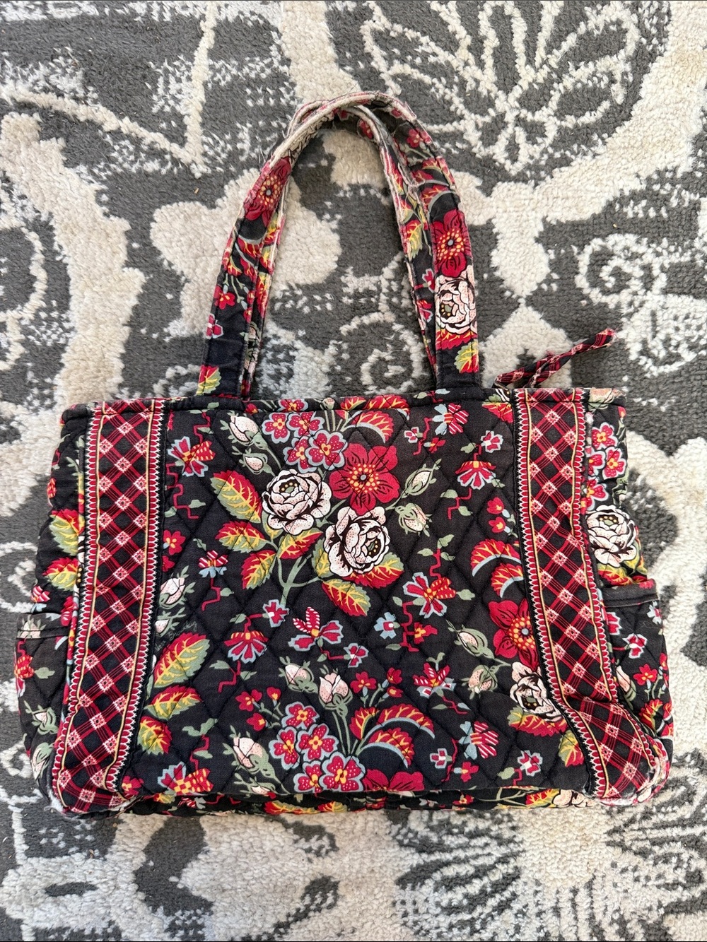 Vera Bradley Quilted Floral Tote in Black, Red and White